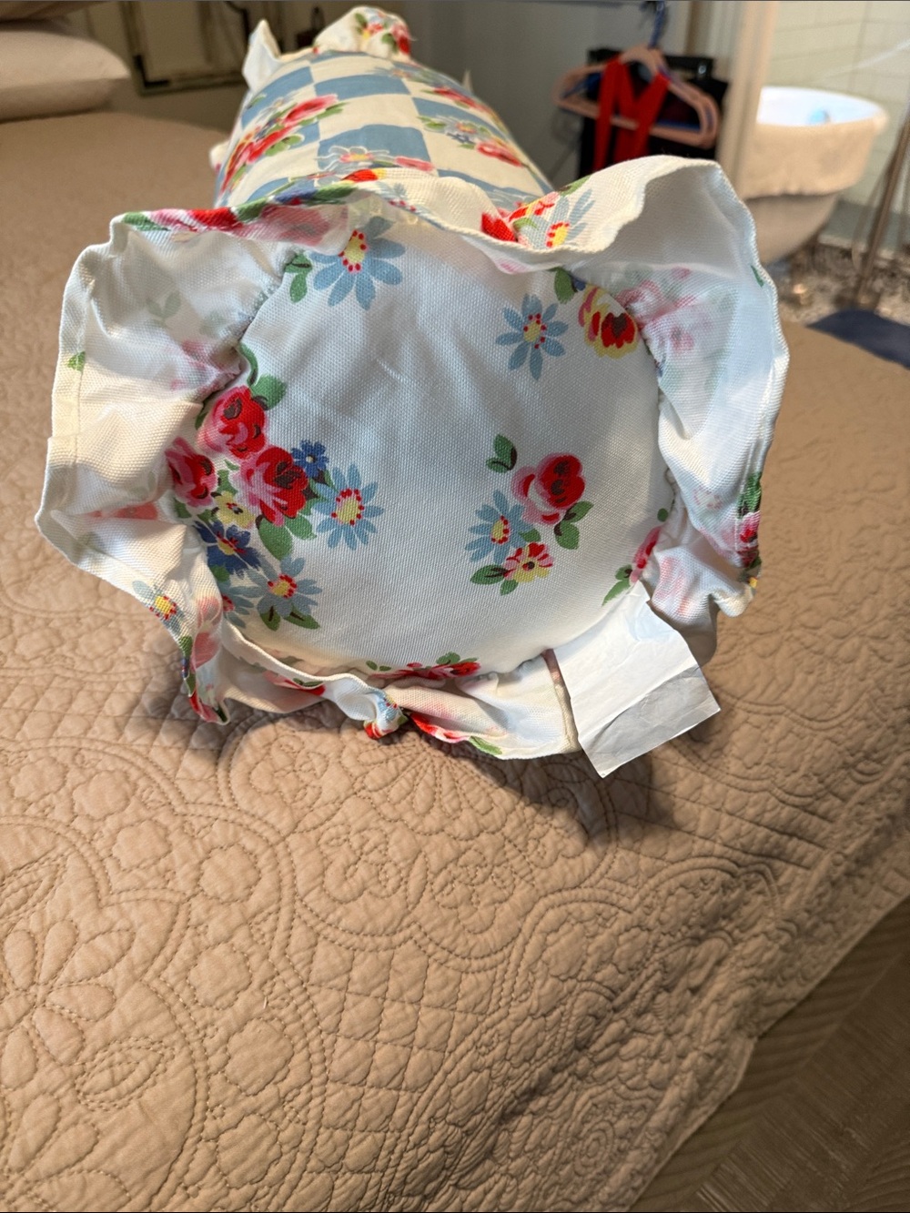 Cath Kidston Blue & Pink Floral Check Bolster Pillow - Picture 5 of 5